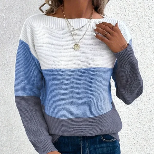 Maglioni girocollo a maniche lunghe in colore a contrasto da donna Cuciture femminili 2024 Maglioni autunnali Lady Casual Pullover caldo e confortevole 3