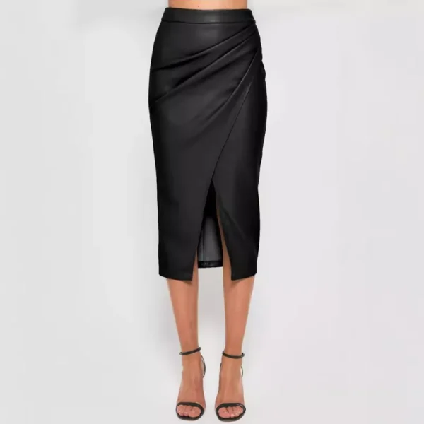 Novità nella gonna in pelle PU da donna 2024 Autunno Inverno Office Lady a vita alta con cerniera a pieghe gonne aderenti gonna sexy femminile 2
