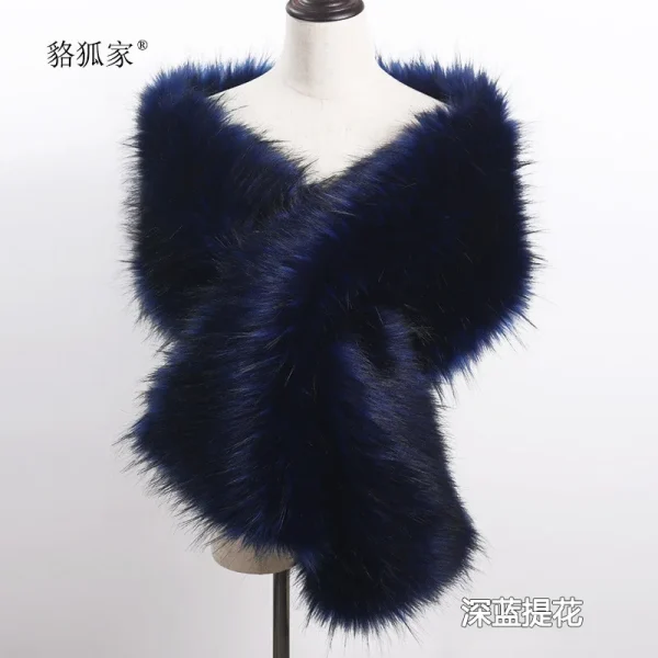 Nuove donne alla moda di lusso caldo scialle di pelliccia di volpe sintetica signore di inverno sciarpa di peluche avvolge mantello cappotto da sposa lungo mantello sciarpe Wh15 4