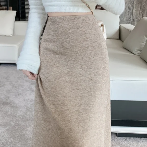 Autunno Inverno Vintage di Lana delle Donne A-line Gonne 2025 Nuova Vita Alta Solido Coreano Casual Allentato Ombrello Gonna Lunga Femminile 4