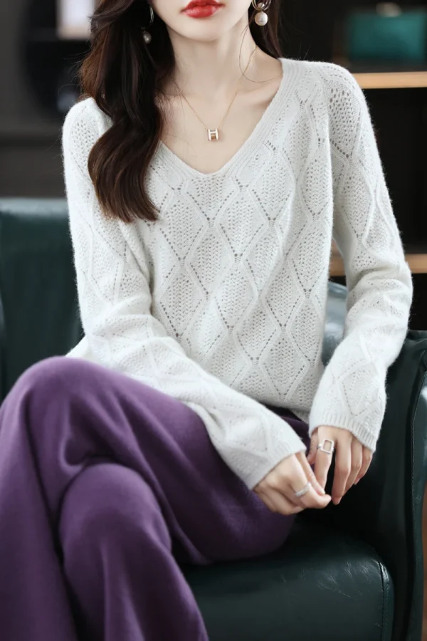 Maglione da donna in lana merino 100% moda basic con scollo a V pullover in cashmere abbigliamento donna semplice comfort morbido caldo top casual solido 6