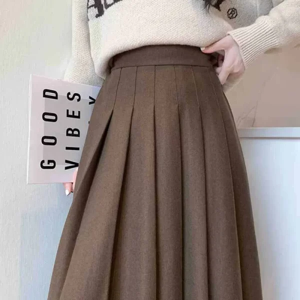 2025 nuove gonne a pieghe a vita alta per le donne autunno inverno addensare gonne di lana femminile stile college pieghe gonna lunga a-line 6