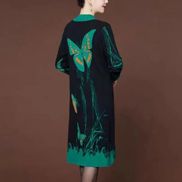 Eleganti abiti lavorati a maglia stampati a farfalla autunno inverno Casual impiombati abbigliamento donna a-line vita mezzo collo alto abito Midi 4