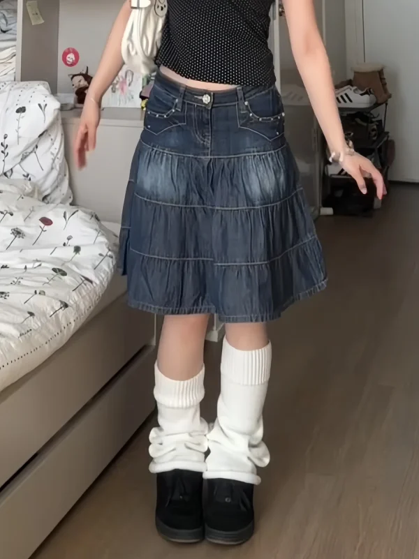 Donne di estate Giapponese Y2k 2000s Estetica A-line Midi Gonna di jeans Moda coreana Gonna di jeans Goblin Core Harajuku E-girl Grunge 4