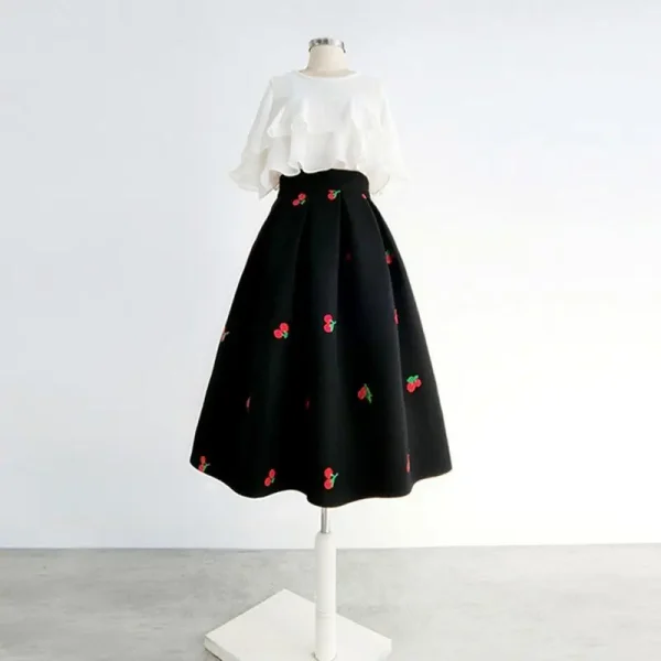 Gonne di lana ricamate Matakawa per le donne a-line autunno inverno elegante Faldas Mujer gonna lunga dolce moda coreana 4