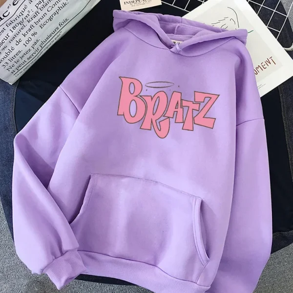 Felpa con cappuccio con stampa di lettere Bratz Autunno Inverno in pile a maniche lunghe Felpa con cappuccio versatile casual unisex Stile streetwear 3