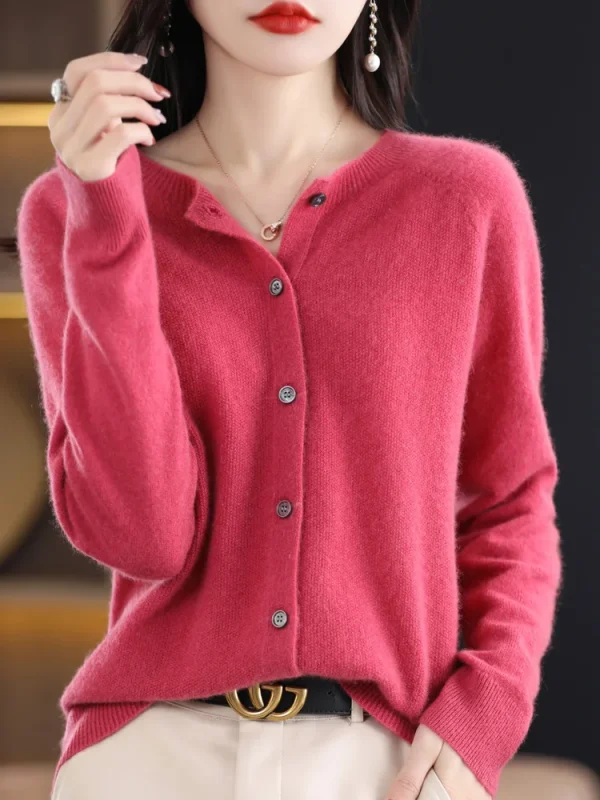 Nuova Moda Primavera 100% Lana Merino Delle Donne O-Collo Cardigan Maglione di Cachemire 2024 Abbigliamento Femminile Grace Maglieria Coreano Magliette E Camicette 6