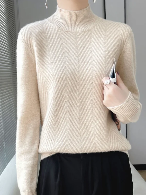 Maglione lavorato a maglia da donna 100% lana merino Maglieria Collo a lupetto Manica lunga Pullover basic Autunno Inverno Maglione di cashmere Top 2
