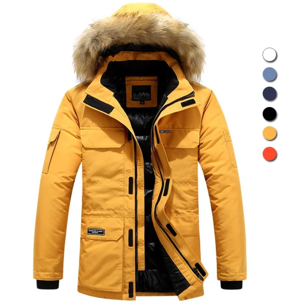 Parka con cappuccio in pelliccia invernale in pile uomo piumino d'anatra giacca da neve cappotti antivento addensati-30 gradi tenere al caldo capispalla all'aperto 2