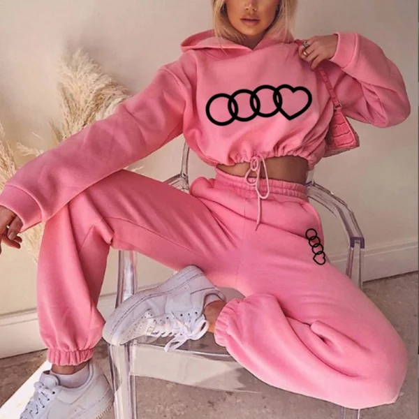 Tuta da donna Casual Felpe con cappuccio in vita Set da 2 pezzi Tuta da jogging sportiva Esercizio quotidiano Pantaloni da donna Set Abbigliamento donna 6