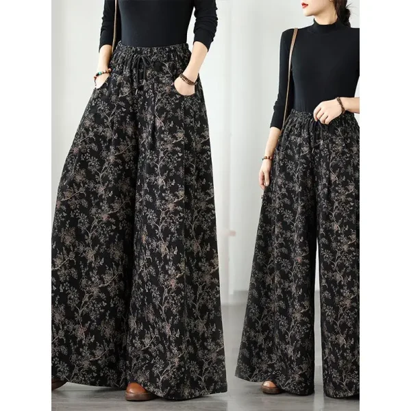 Pantaloni a gamba larga in denim per donna 2025 Autunno nuovo stile stampato elastico in vita pantaloni dritti in denim casual oversize larghi 3