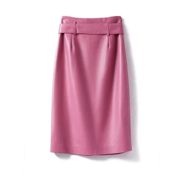 Gonna in vera pelle rosa moda donna a vita alta gonna morbida in pelle di pecora divisa sui fianchi gonna di media lunghezza slim fit primavera autunno 2