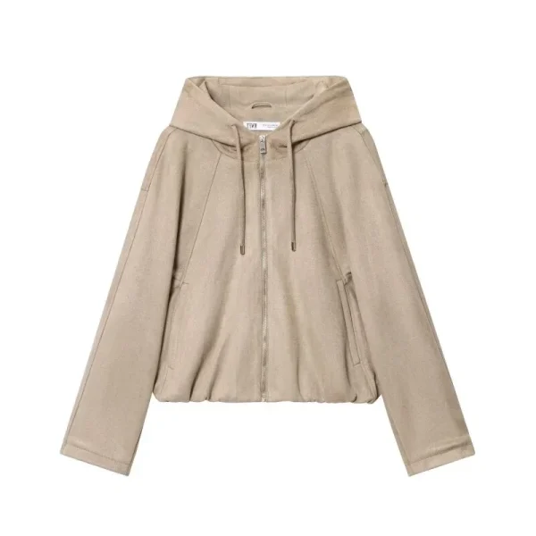 Giacca da pilota con cappuccio da donna Cappotto con cerniera calda con superficie in pelle scamosciata Top casual con cappuccio alla moda a maniche lunghe e vestibilità ampia 2