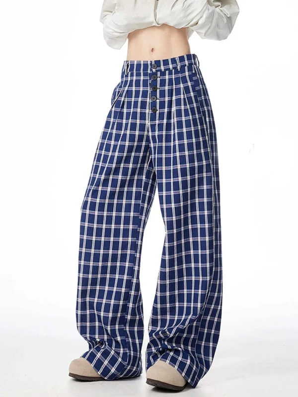 2025 Autunno Inverno Donna Y2k Pantaloni lunghi Plaid 2000s Estetica Pantaloni larghi Harajuku Wide Fit Jogging Tide Design Hip-pop Nuovo 1