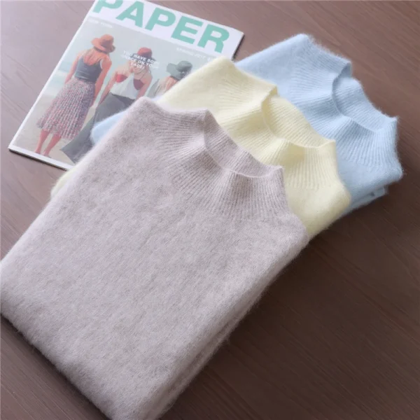 Abbigliamento donna basic Autunno Inverno Maglione Pullover 100% visone Maglione di cashmere Collo mezzo alto Pullover femminile Caldo comfort lavorato a maglia 4