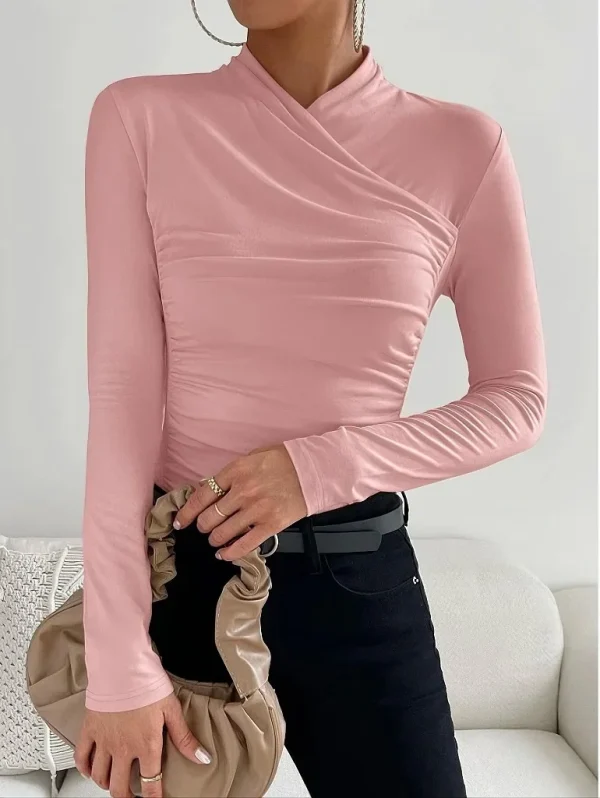 2024 Autunno/Inverno Nuovo Design Sensibilità Cross-Border Amazon Slim Fit T-shirt Tessuto in poliestere Collo alto Decorazione scozzese 3