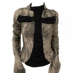 Millennial Y2k Sottocultura Croce T-shirt a maniche lunghe per le donne Moda High Street Hot Girl T-shirt a maniche lunghe Abbigliamento donna 1