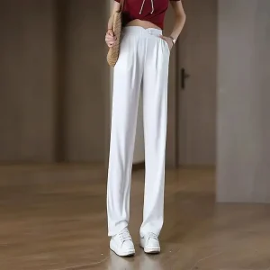 Summer New Ice Silk Cool Casual Pants Women High Waist Slimming Tall Draping Narrow Version Straight Leg Trousers 1