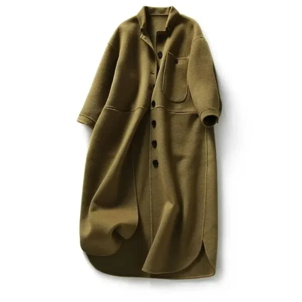 2024 Autunno/inverno nuova elegante giacca di lana ispessita camicia dimagrante cappotto di media lunghezza abbigliamento semplice da donna 5