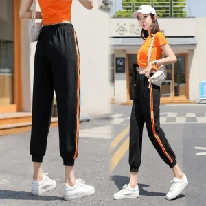 Pantaloni Harem larghi neri a nove tendaggi Pantaloni lunghi sportivi larghi da donna Autunno Nuovo stile Pantaloni con risvolto casual AE Stock Origine Mento 1