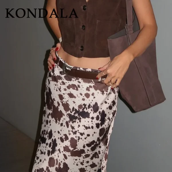 KONDALA 2025 Autunno Inverno Casual Stampa in raso Gonna lunga da donna Moda Elegante cerniera Telai Dritto Chic Gonne lunghe da donna 2
