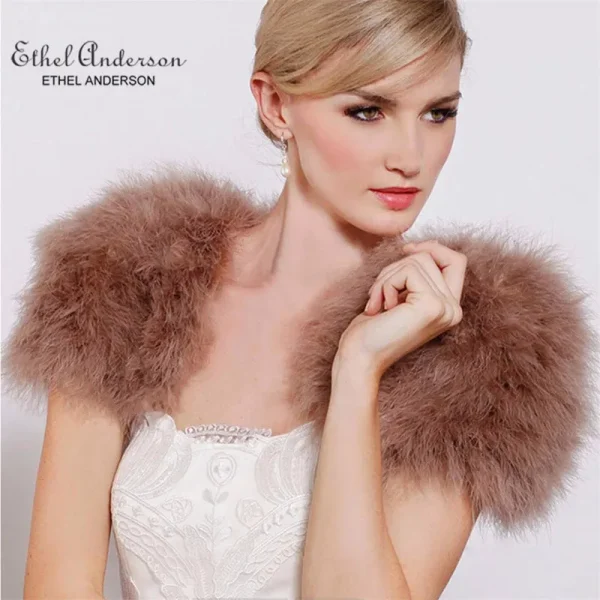 Blush, Fard Rosa/Bianco di Lusso Struzzo Della Pelliccia Boleros Nuziale Dello Scialle Della Pelliccia Matrimonio Scrollata di Spalle Cappotto da Sposa da Cerimonia Nuziale di Inverno Del Partito Boleros 5