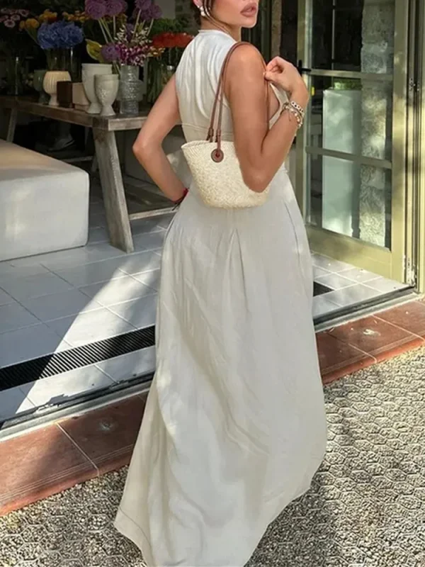 MUJER Abito lungo con cerniera Donna Abito aderente senza maniche pieghettato Abiti da festa eleganti estivi per le donne 2025 Nuovi abiti midi 3