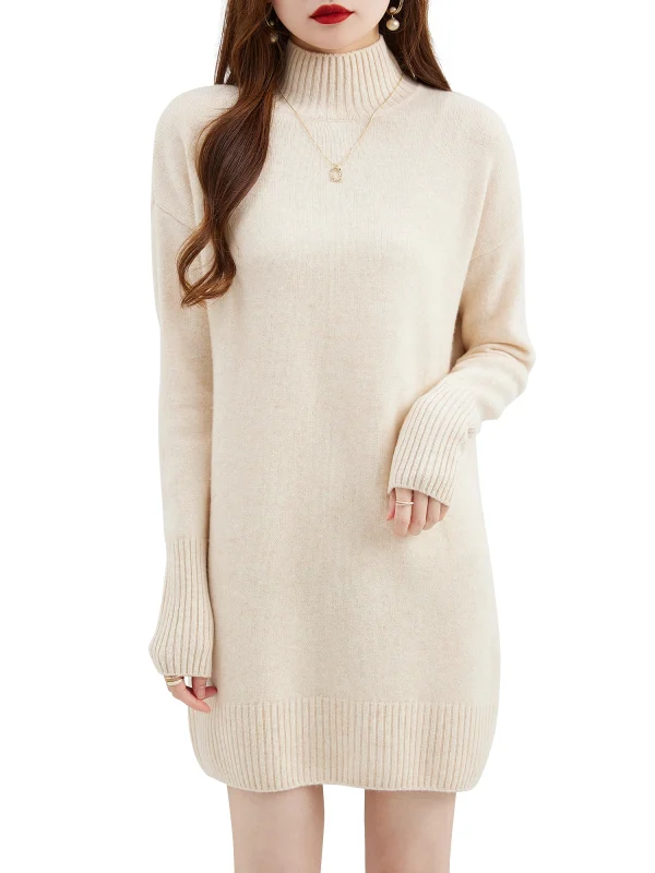 Maglione a collo alto Pullover da donna 100% lana merino Abito maglione lungo Autunno Inverno Caldo maglione lavorato a maglia a maniche lunghe Abiti femminili 3
