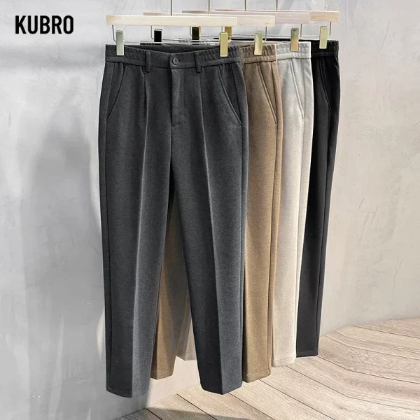 Pantaloni da abito autunno inverno uomo spesso business elastico in vita classico grigio marrone lana pantaloni formali coreani dritti uomo 28-38 2