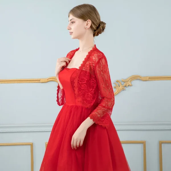 Cardigan da donna elegante con maniche svasate in pizzo Scialle da sposa da sposa Coprispalle aperto sul davanti Scialle e involucri Casual Bolero Cappotto da donna Top 6