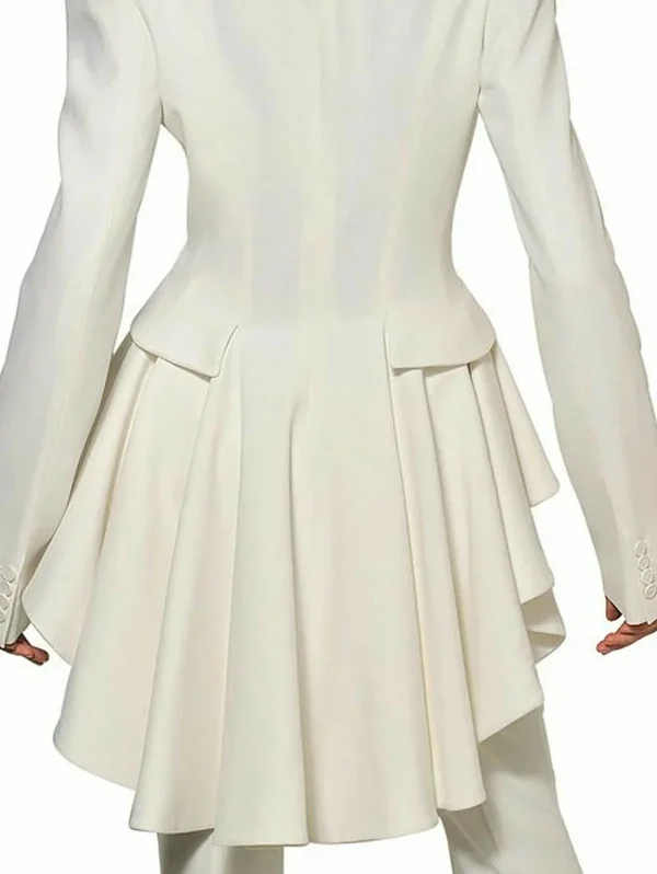 2025 Blazer Donna Autunno Primavera Manica lunga Colletto alla coreana Cappotto solido Giacche da strada sottili Blazer con coda di volant vintage Capispalla 4