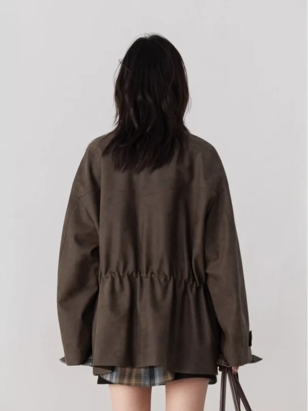 CHIC VEN Nuove donne giacche in pelle scamosciata allentate retrò colletto alla coreana cappotto casual da donna di media lunghezza cappotto femminile autunno inverno 2025 6