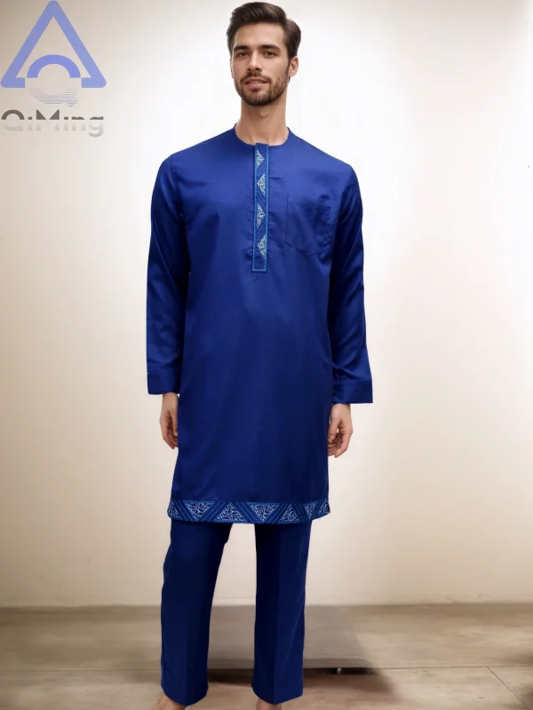 Abito da uomo musulmano islamico 2 pezzi da sposa punjabi 80% cotone ricamo inverno arabo marocco abiti pantaloni boubou africani 3
