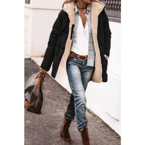 2024 Cappotti invernali caldi Pile Sherpa reversibile Piumini lunghi con cappuccio Giacca sportiva da donna 1