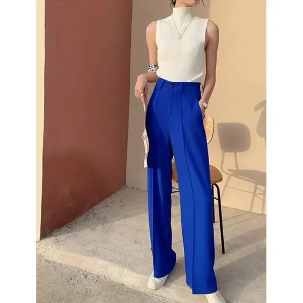 Pantaloni a gamba larga a vita alta da donna vestibilità ampia Klein blu autunno inverno pantaloni taglio dritto pantaloni drappeggiati eleganti Nuovo 2025 5