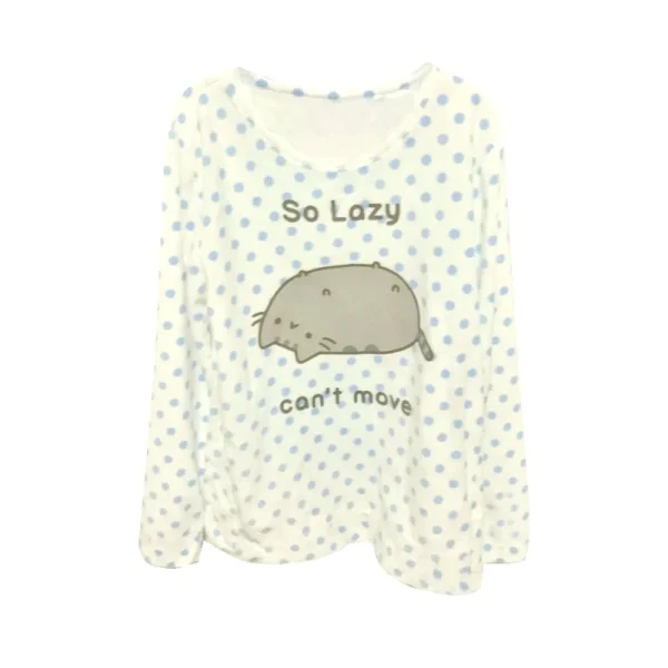 Polka Dot Donna Abbigliamento y2k T-shirt carine Gatto pigro Stampa Anime Abbigliamento femminile Abiti morbidi Pigiama Casual Top a maniche lunghe 6