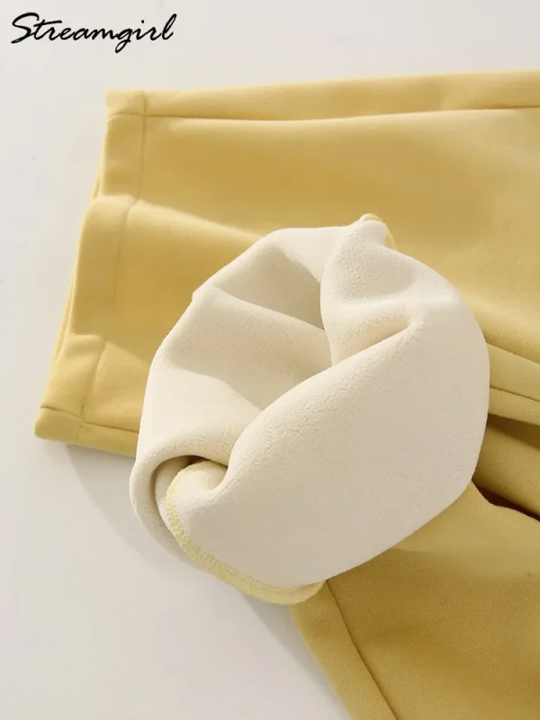Streamgirl Pantaloni Caldi Per Le Donne Inverno Giallo Gamba Larga Pantaloni Della Tuta In Pile Donne Baggy Sport Inverno Velluto Spesso Pantaloni Caldi 6