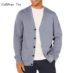 Cardigan a maniche lunghe da uomo della nuova primavera maglione di lana lavorato a maglia abbigliamento sportivo da uomo con scollo a V bottone giacca leggera oversize 1
