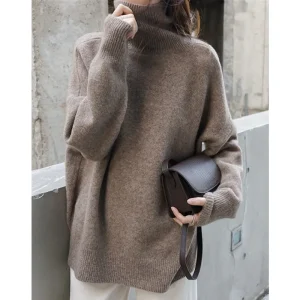 2023 Nuovo maglione di cashmere a collo alto da donna maglione di cashmere ispessito base in maglia pigra con copertura allentata 1