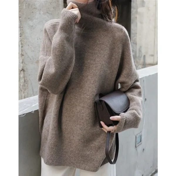 2023 Nuovo maglione di cashmere a collo alto da donna maglione di cashmere ispessito base in maglia pigra con copertura allentata 1