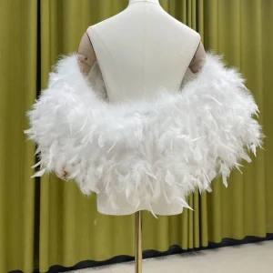 Top scialle mantello da donna alla moda ed elegante con piume 20 * 130 cm, adatto per feste e matrimoni Maniche corte variabili 1