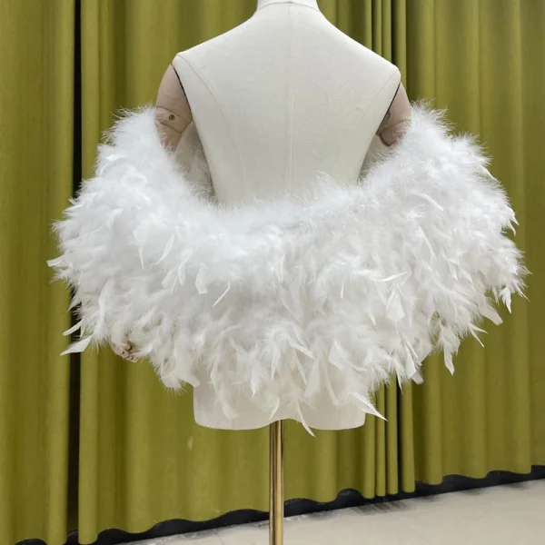 Top scialle mantello da donna alla moda ed elegante con piume 20 * 130 cm, adatto per feste e matrimoni Maniche corte variabili 1