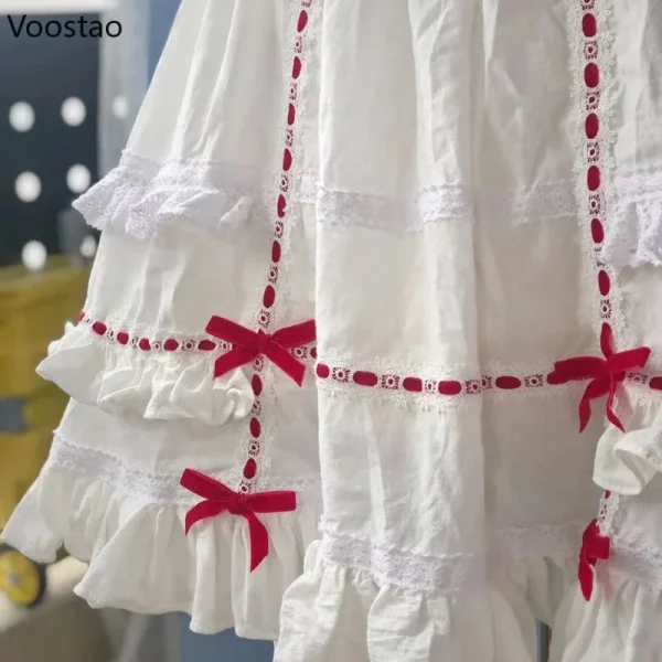 Minigonna giapponese dolce Lolita donna Harajuku Kawaii fiocco in pizzo volant gonne da festa ragazze vintage carino abito da ballo gonne torta 5