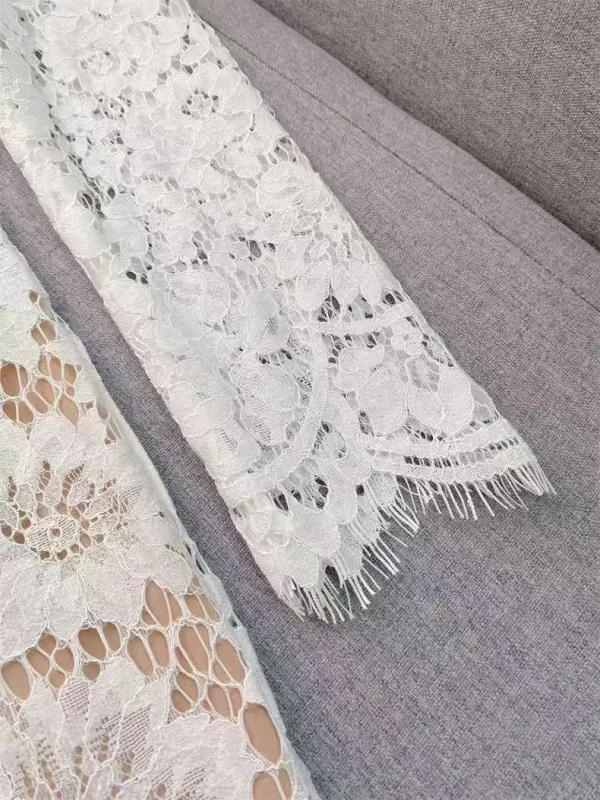 Autunno nuova moda sexy scollo a V abito in pizzo bianco donna elegante temperamento ricamo floreale sottile manica lunga abito da sera da donna 4