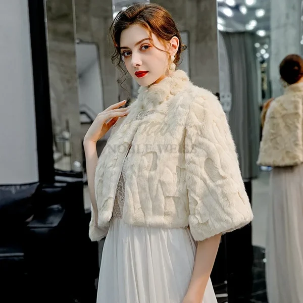 Mantello da sposa da donna in pelliccia sintetica, mantello invernale caldo da sera, mantello da damigella d'onore, giacca bolero da ballo 3