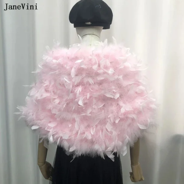 JaneVini Moda Rosa Piume di struzzo Mantello da sposa Bolero Inverno Coprispalle da sposa Scialle in pelliccia sintetica Avvolgere Donna Prom Party Giacca Mantello 2