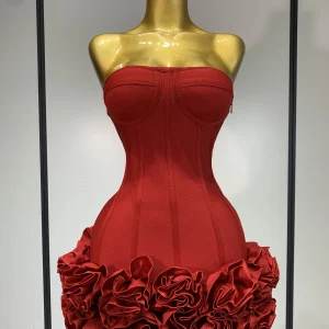 Mini abito dalla fasciatura da donna sexy senza spalline senza schienale impreziosito da fiori Abiti da club per feste da cocktail per celebrità 1