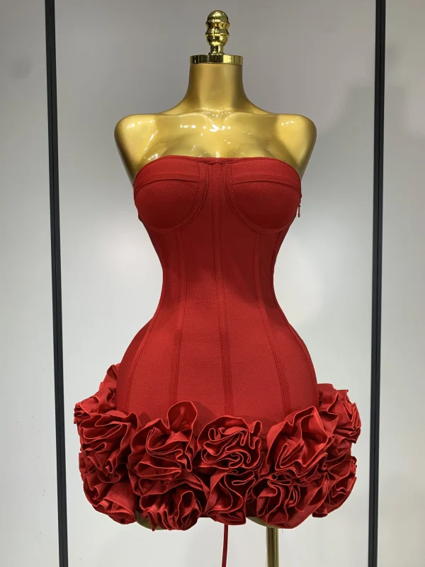 Mini abito dalla fasciatura da donna sexy senza spalline senza schienale impreziosito da fiori Abiti da club per feste da cocktail per celebrità 1