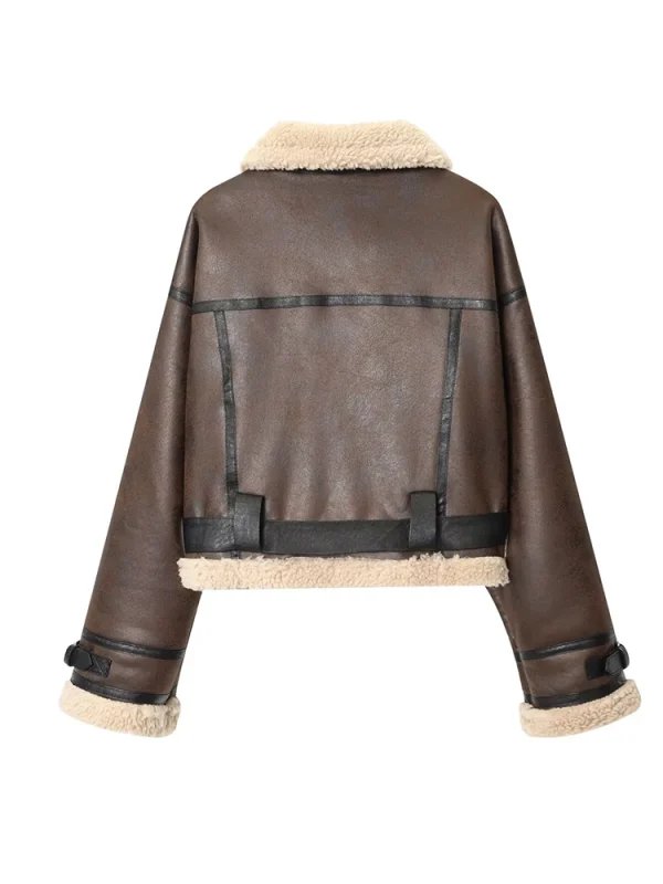Giacca in pelle da donna 2025 Donna High Street Manica lunga Cerniera Fodera in lana di agnello Giacche Cappotti corti Lady Autunno Nuovi capispalla 2