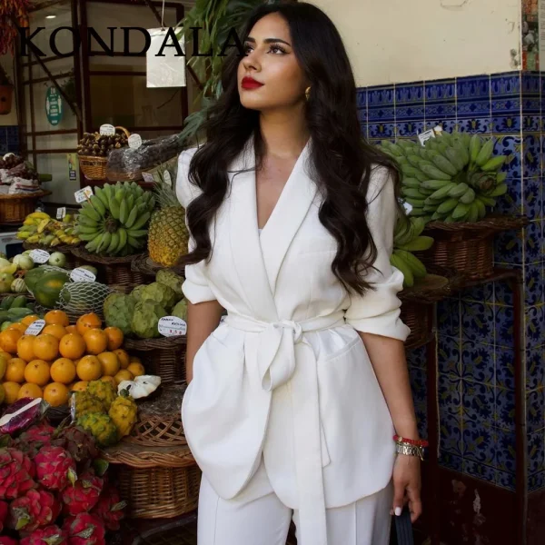 KONDALA 2025 Autunno Inverno Office Lady Abiti Moda Allentato Casual Telai Coprispalle Blazer con intaglio + Pantaloni eleganti a vita media a gamba larga 4